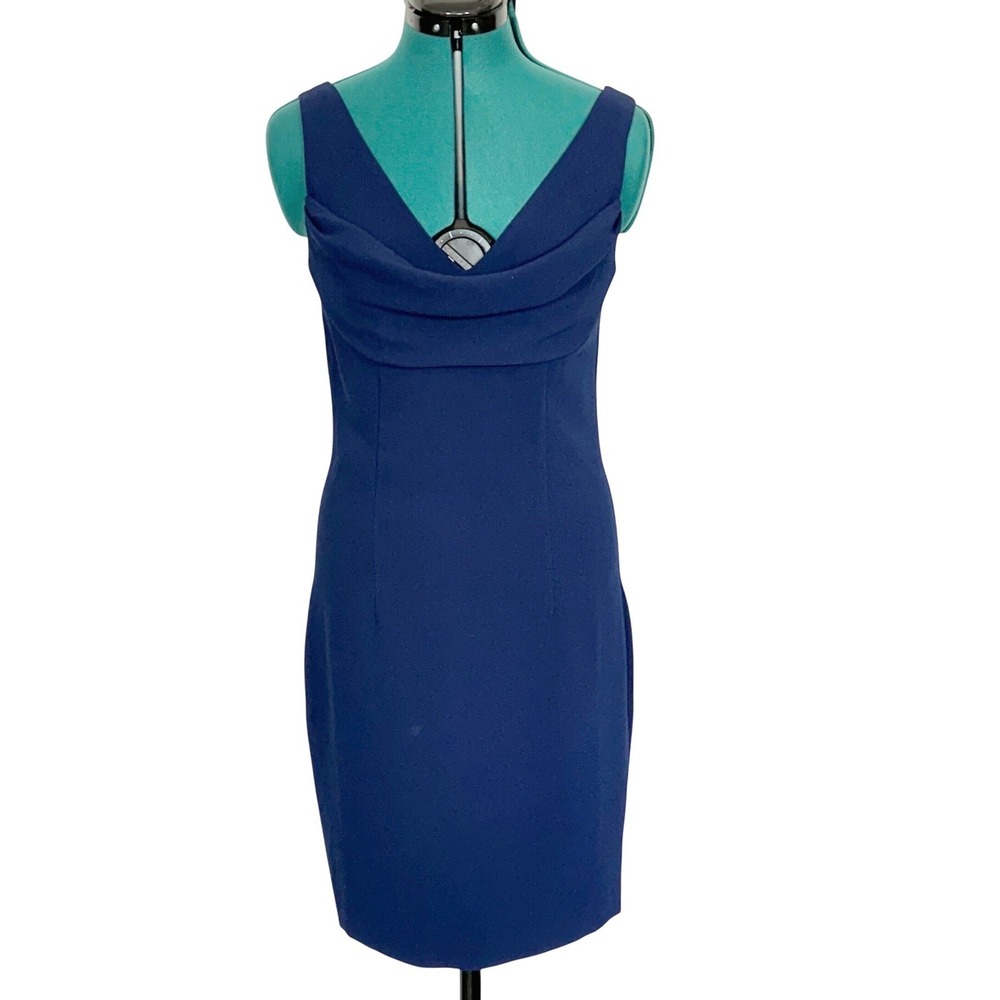 Trina Turk Sultry Dress Navy Blue Cowl Neck Sleeveless Sheath 2004304CL1 Size 2